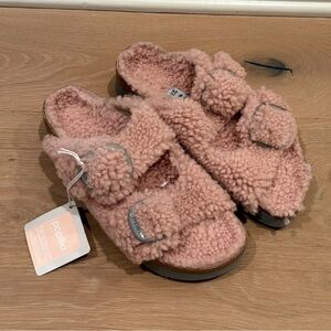NEW Birkenstock Papillio Arizona Big Buckle Teddy sandals crystal rose size 40